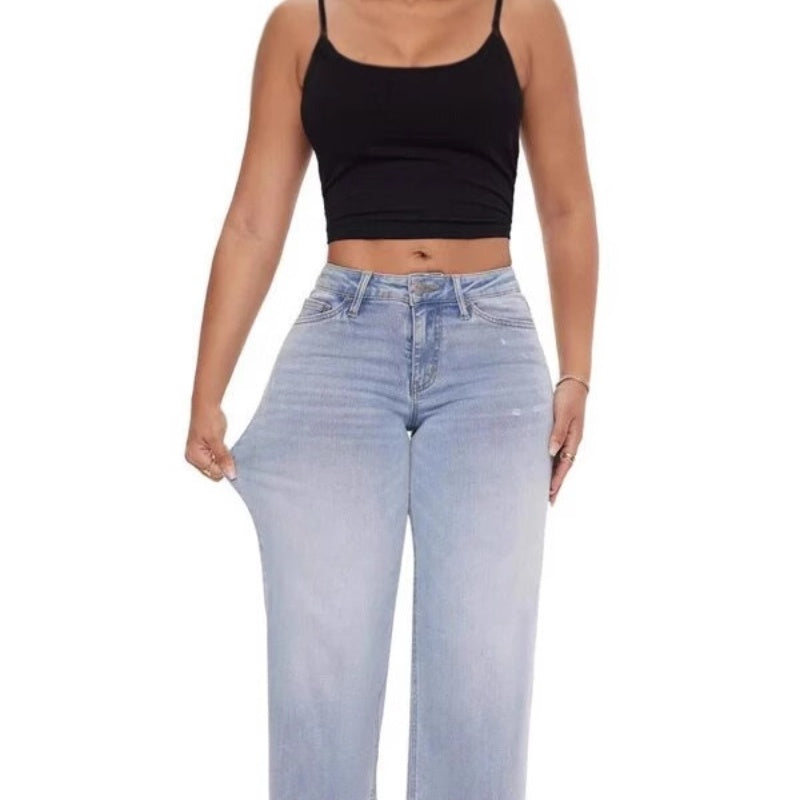 Narrow Wide-leg Pants High Waist Hip Lift Straight Loose Jeans Limorista
