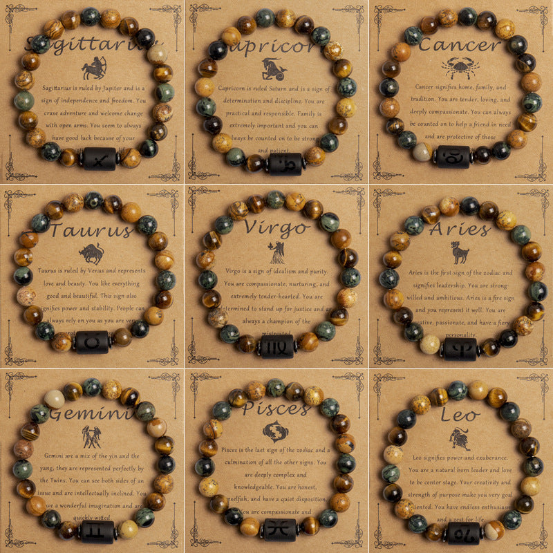 European And American New Natural Picture Tigereye Twelve Constellation Beaded Bracelet Limorista