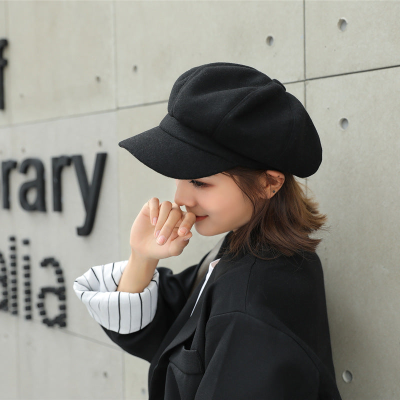 Woolen Octagonal Hat Young Woman Painter Peaked Beret Limorista
