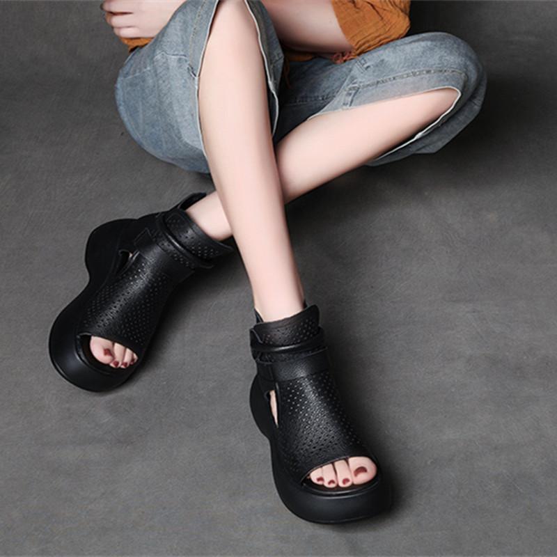 High-Top Roman Shoes Platform Heel Retro Hollow Women&