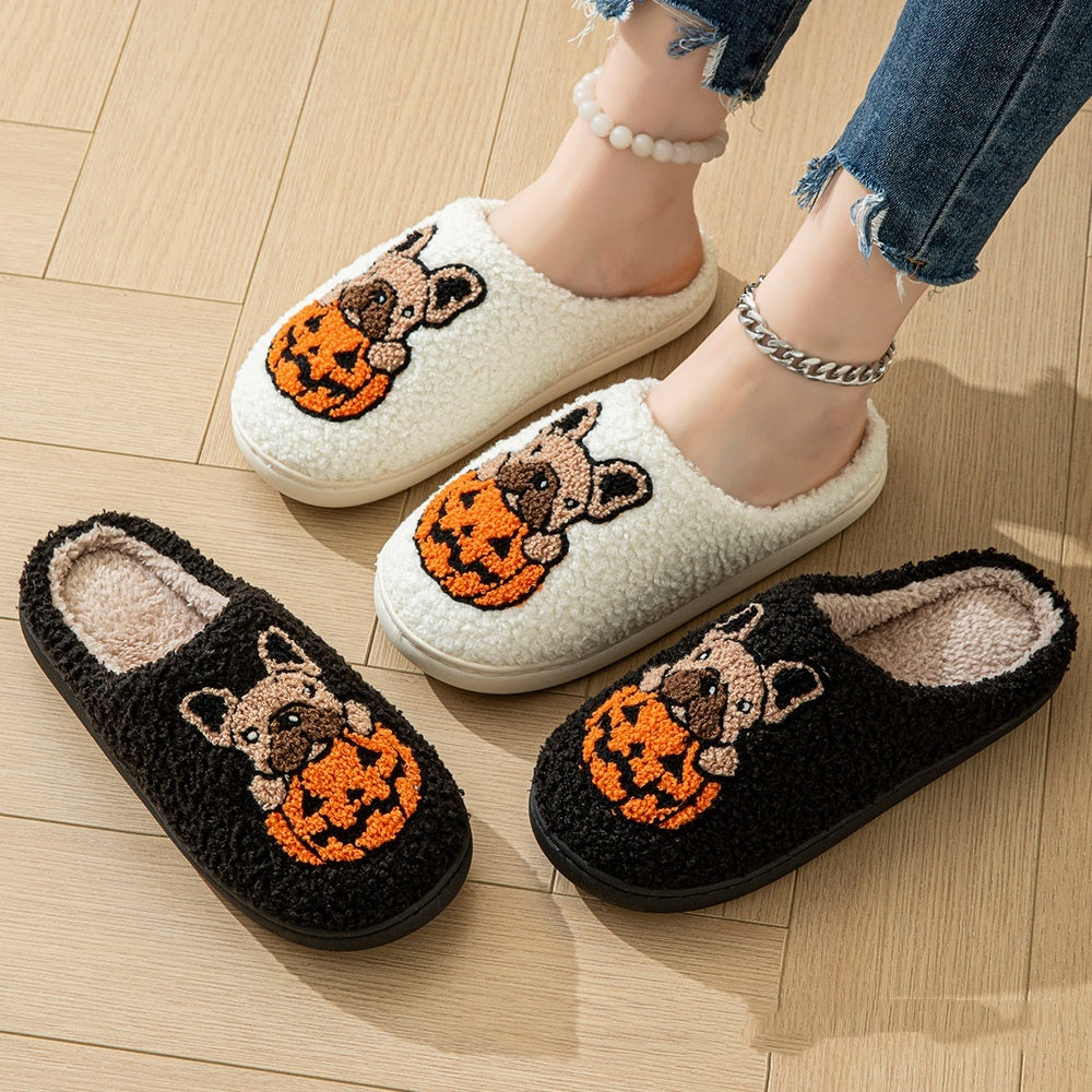 2024 New Halloween Cute Comfy Pumpkin House Slippers Outdoor Indoor For Spooky Season Non-slip Velvet Cotton Slippers Limorista