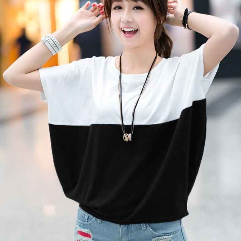 Limorista - Loose-fitting Batwing Sleeve Shirt for Women - Student Short Sleeve Top
