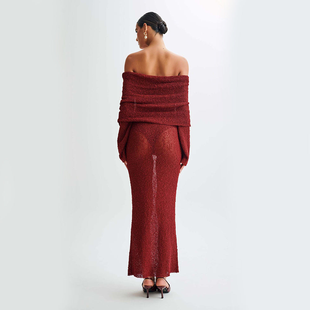 New One-shoulder Knitted Long-sleeved Dress Sexy Beach Holiday Long Dresses Womens Clothing Limorista