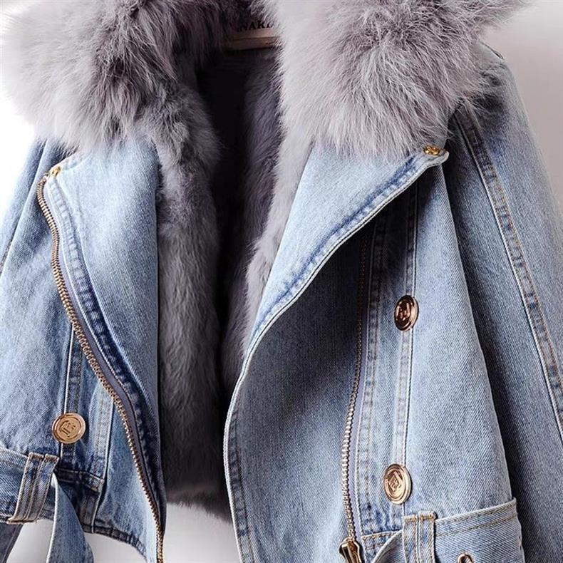 Detachable Fox Fur Rabbit Fur Liner Denim Coat Limorista