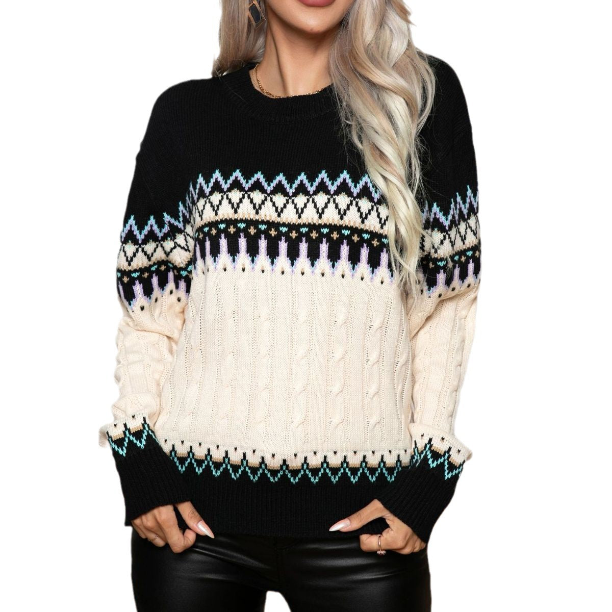 Limorista - Retro Long Sleeve Knitted Pullover Sweater Women