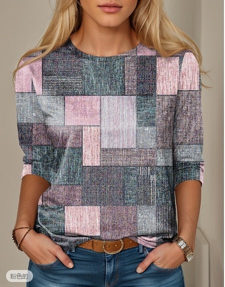Long Sleeve Slim-fit T-shirt With Round Neck Digital Printing Limorista