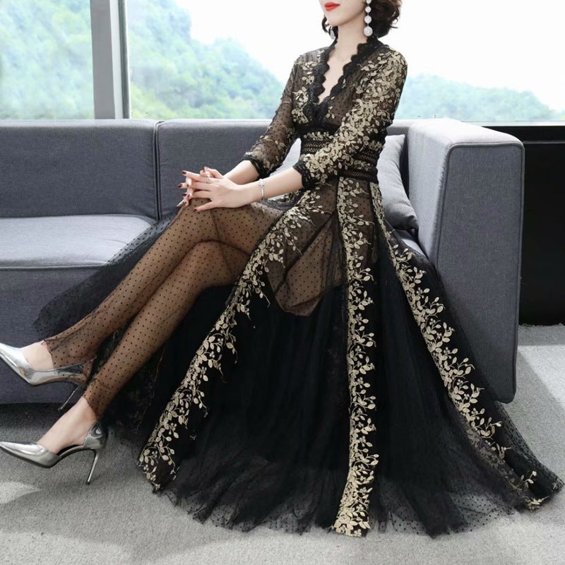 Embroidery Mesh Black Dress Women Limorista
