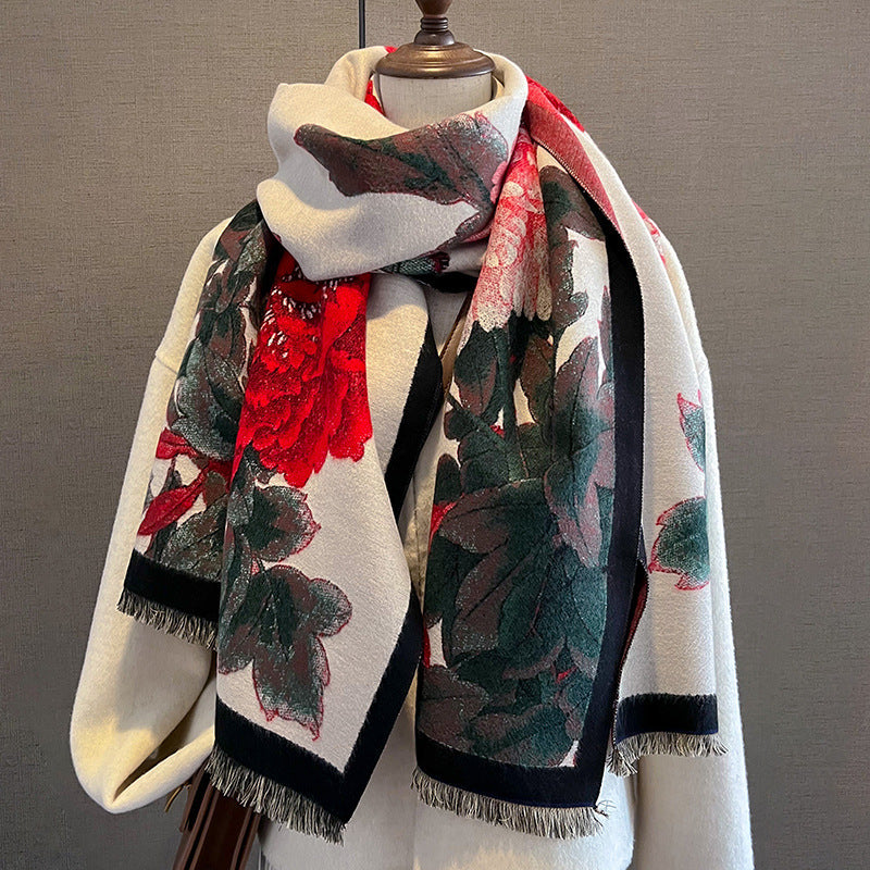 Retro Floral Artificial Cashmere Scarf Women&
