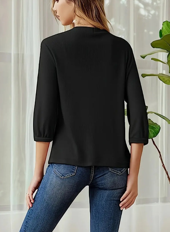 Seven Sleeves Solid Color Waffle Knit Cardigan Limorista