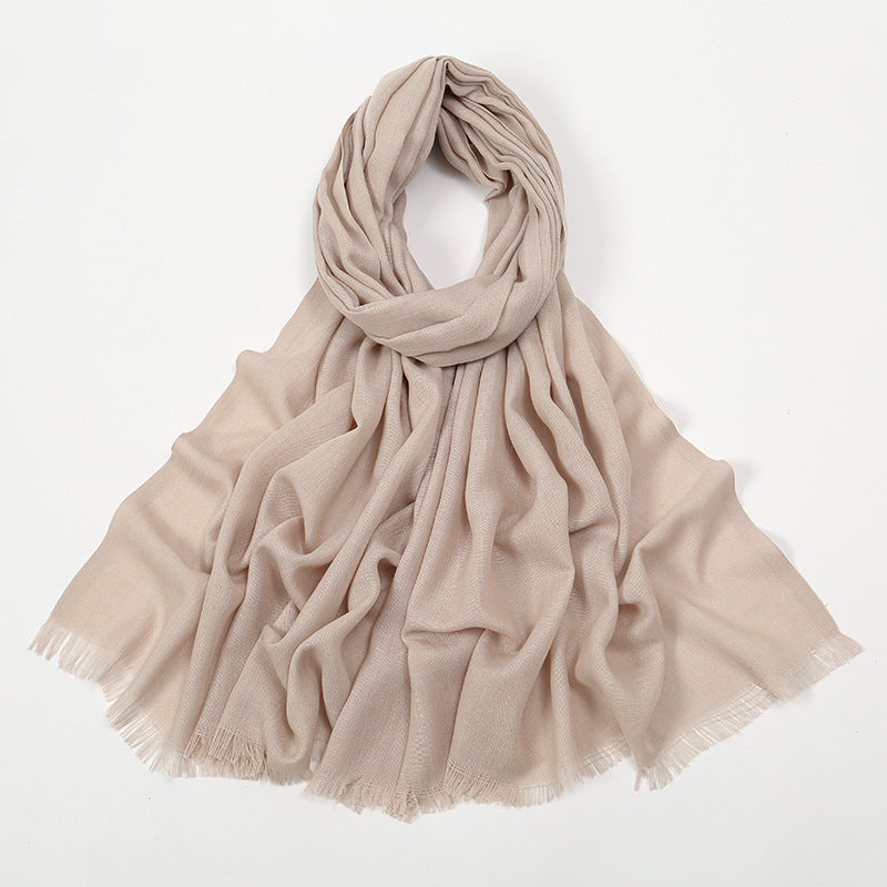 Flat Slub Cotton Solid Color Scarf Breathable Monochrome Limorista