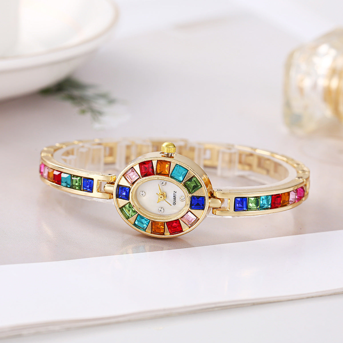 Fashion Small Oval Colorful Crystals Watch Limorista