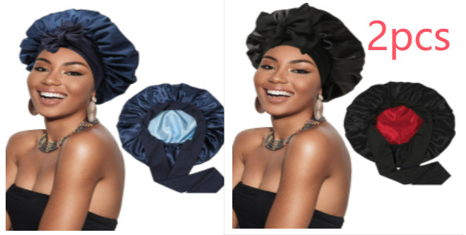 Double-layer Satin Ribbon Round Cap Bow Artificial Silk Beauty Hair Care Wide-brimmed Hat Limorista