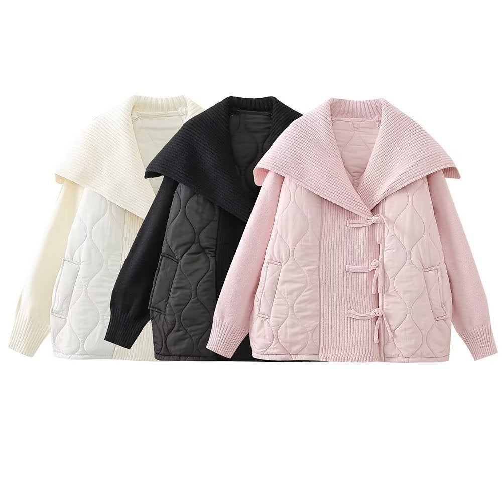 European And American Fashion Casual Loose Sailor Collar Patchwork Knitting Coat Limorista