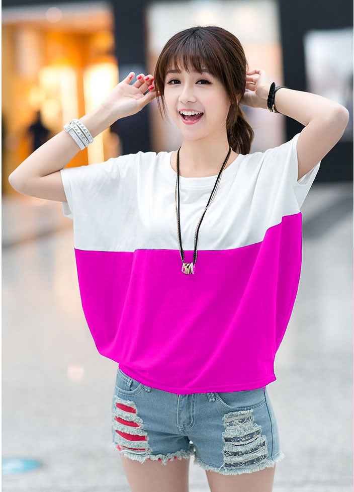 Limorista - Loose-fitting Batwing Sleeve Shirt for Women - Student Short Sleeve Top