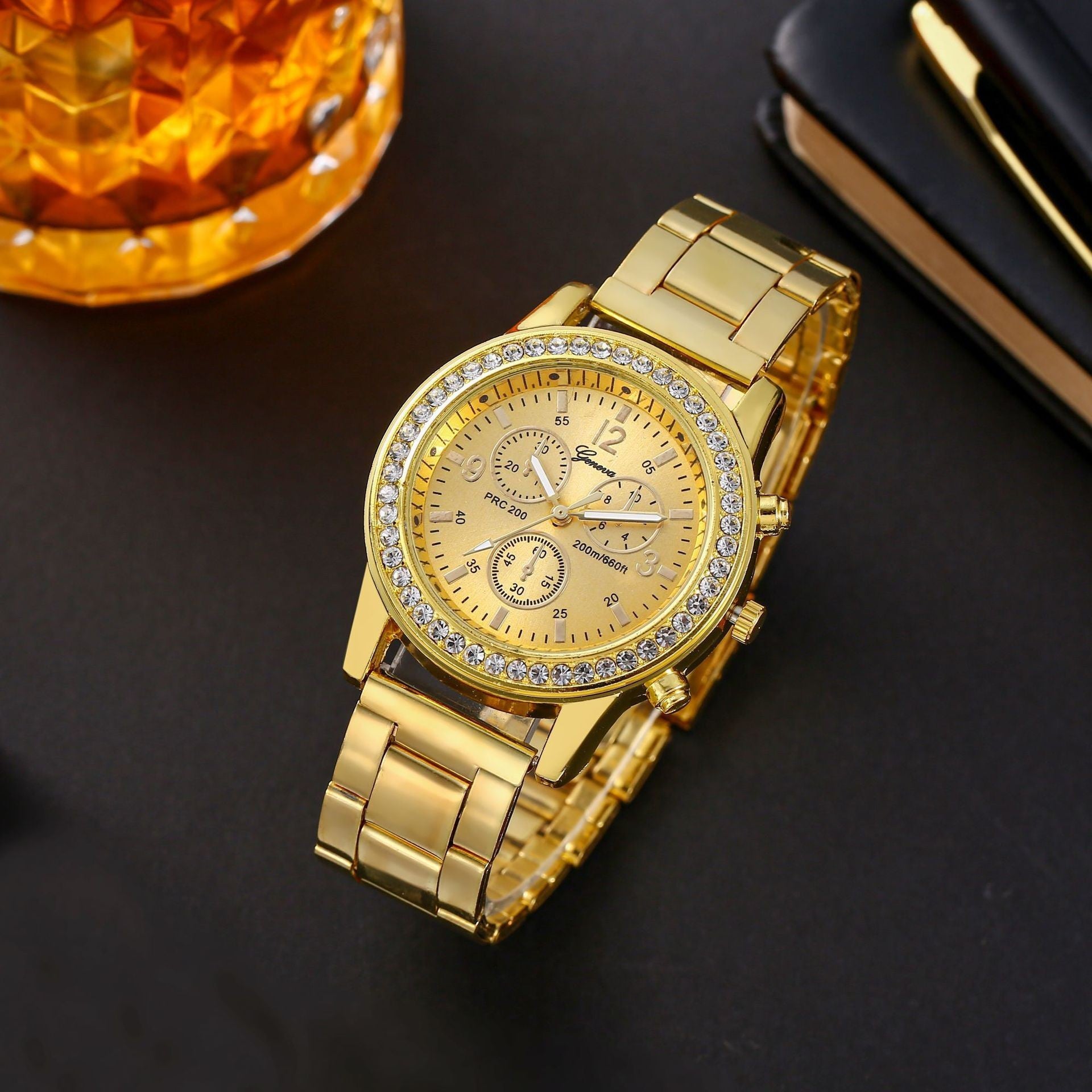 Geneva Steel Belt Gold Quartz Watch Limorista