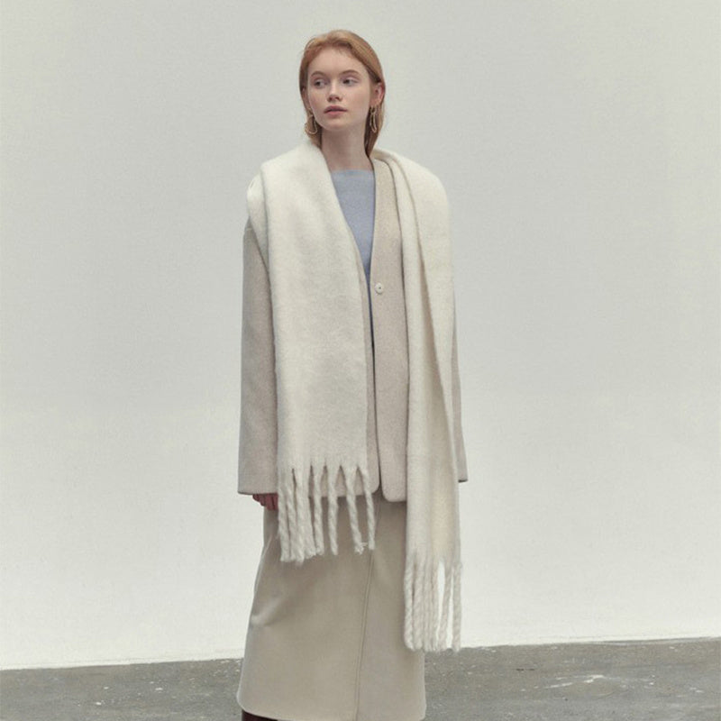 Winter Solid Color Scarf With Tassel Ins Style Fashion Versatile Warm Soft Long Scarf Women&