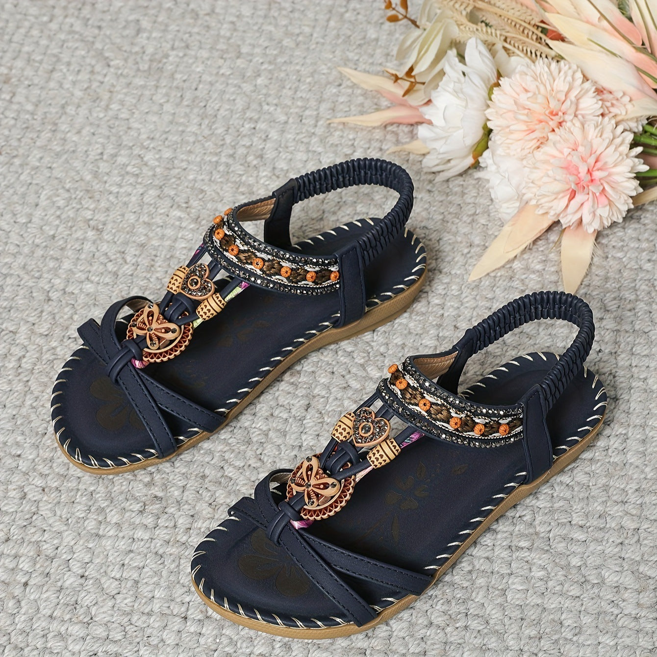 Bohemian Thong Sandals Summer Fashion Flowers Flat Beach Shoes For Women Limorista