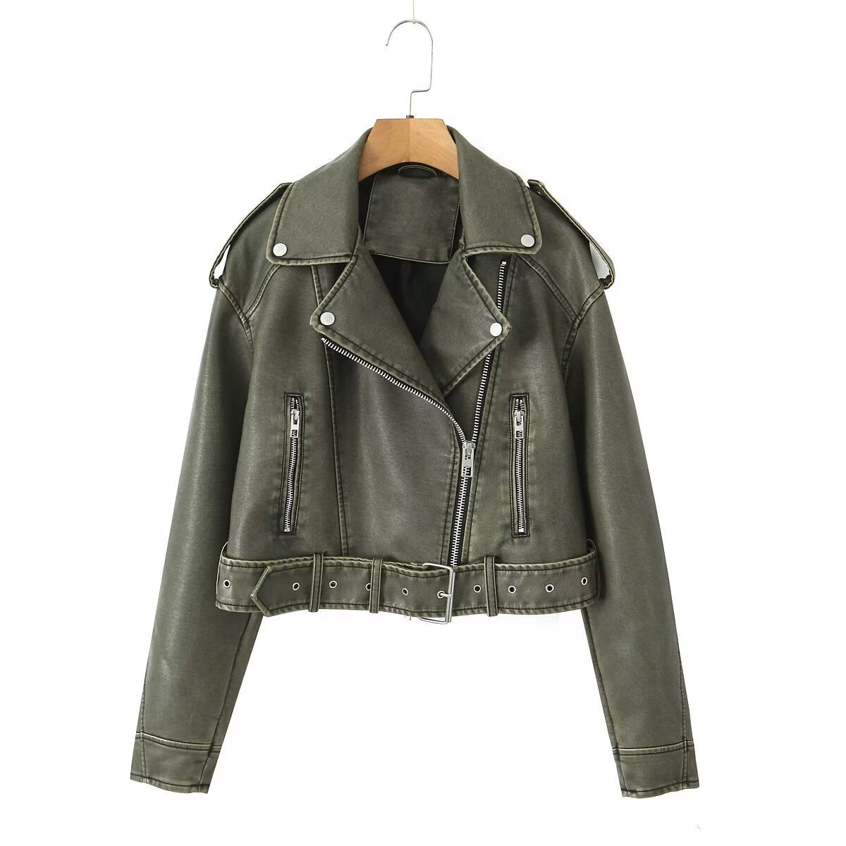 Washed Leather Motorcycle Jacket Women Limorista