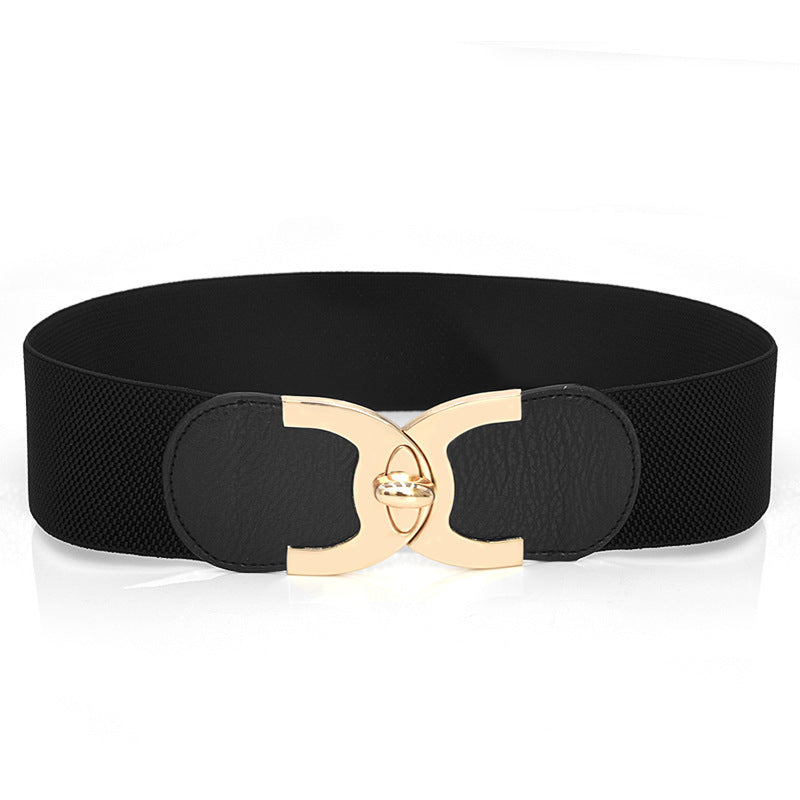 Fastener Decoration Wide Belt Women&