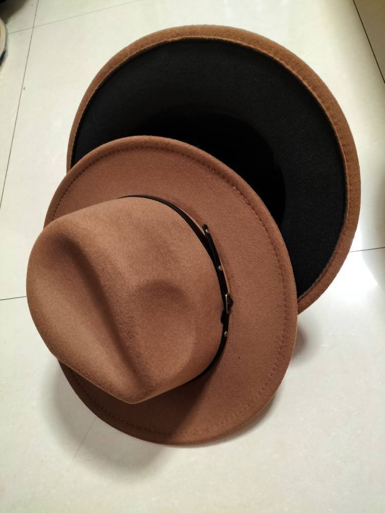 European And American Popular Woolen Top Color Matching Flat Brim Fedora Jazz Hat Limorista