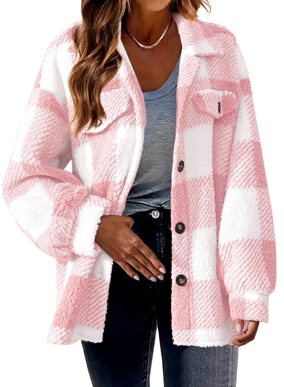 Turndown Collar Plaid Jacket With Pockets Single Breasted Button Down Woolen Jacket Autumn And Winter Clothes For Women Limorista