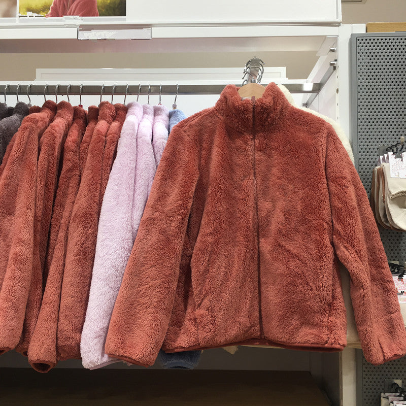 Coral Fleece Cardigan Stand Collar Jacket Warm Coat Limorista
