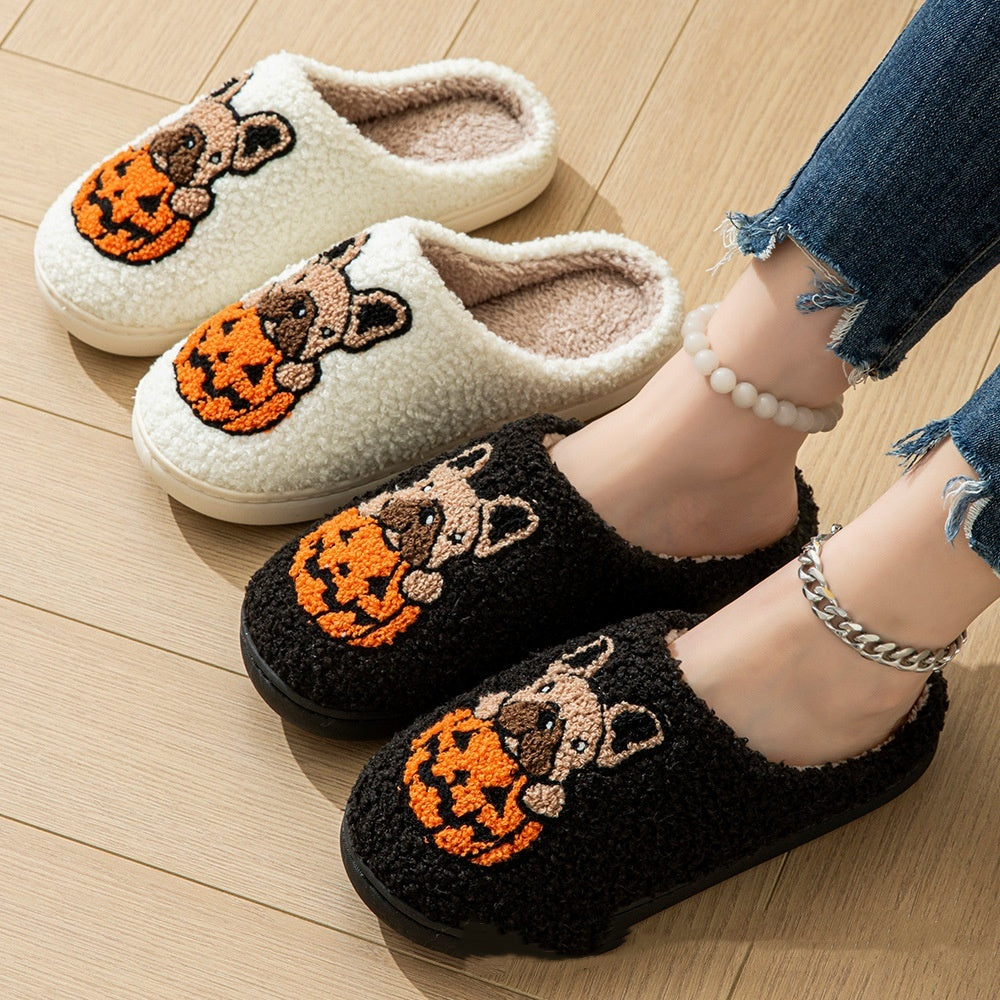 2024 New Halloween Cute Comfy Pumpkin House Slippers Outdoor Indoor For Spooky Season Non-slip Velvet Cotton Slippers Limorista