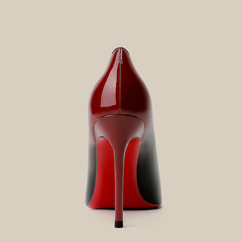 Patent Leather Black Red Gradient Color High Heels Niche Design Limorista