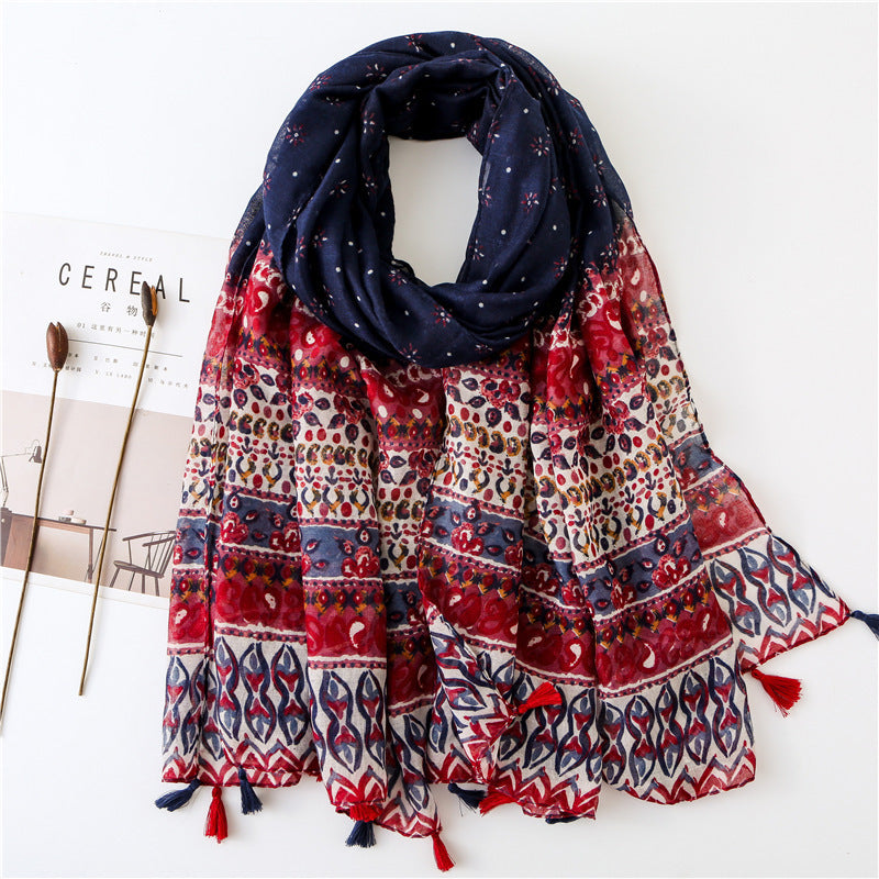 Japanese Style Artistic Fresh Cotton And Linen Scarf Retro Patchwork Bohemian Cashew Print Limorista