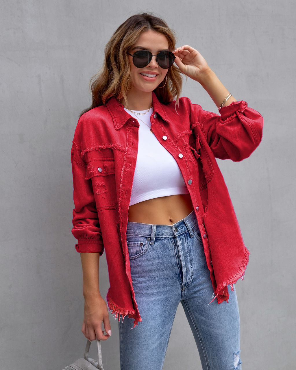 Fashion Ripped Shirt Jacket Female Autumn And Spring Casual Tops Womens Clothing Limorista