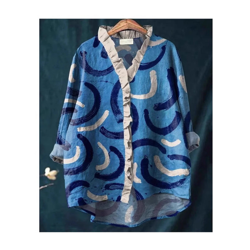 Loose Print Crew Neck Casual Plus Size Women&