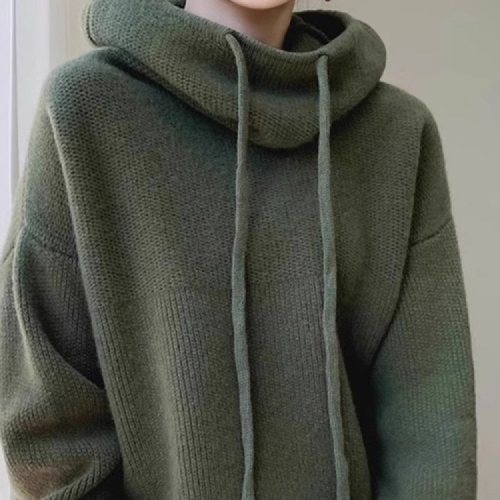 Limorista - Hooded Solid Color Knitted Sweater