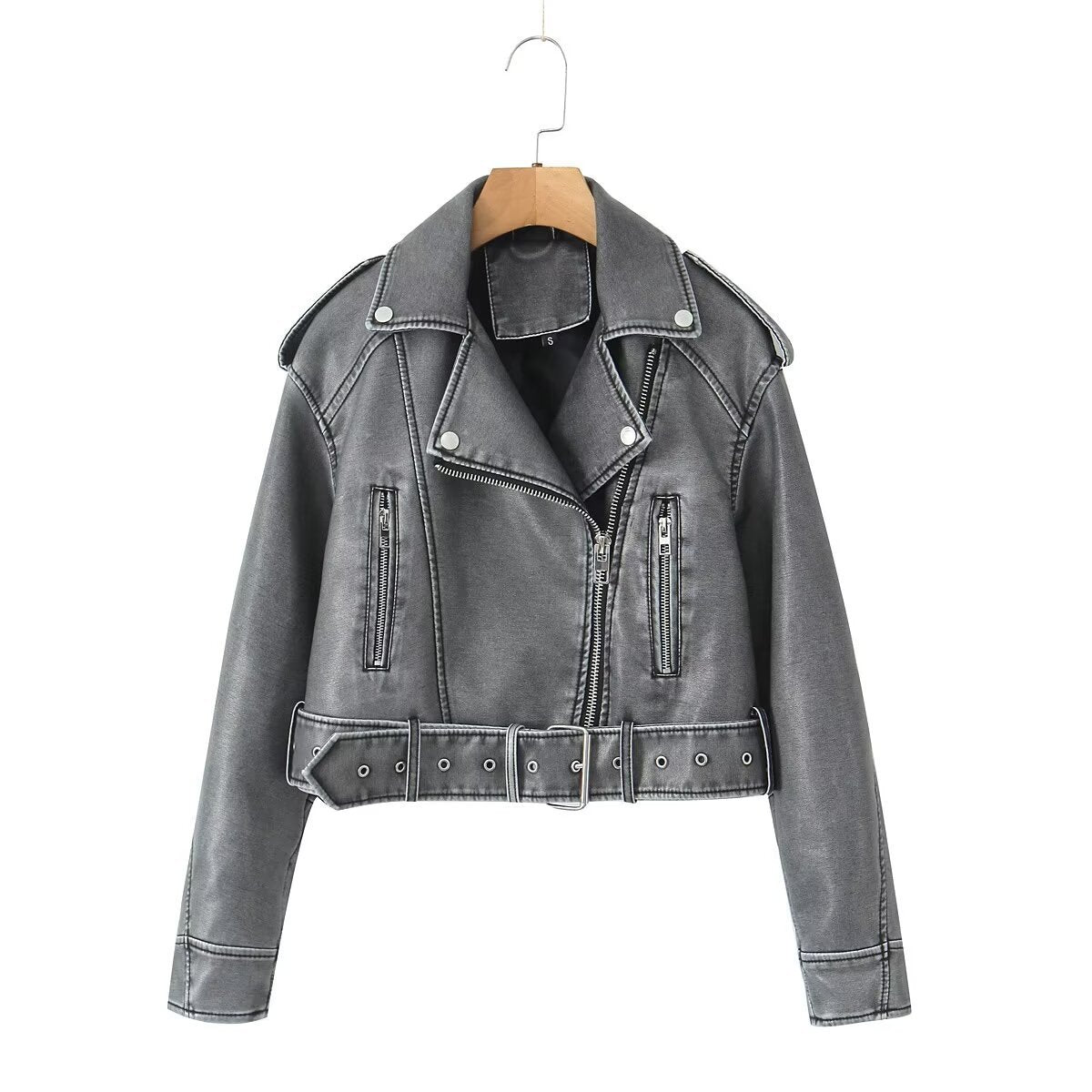 Washed Leather Motorcycle Jacket Women Limorista