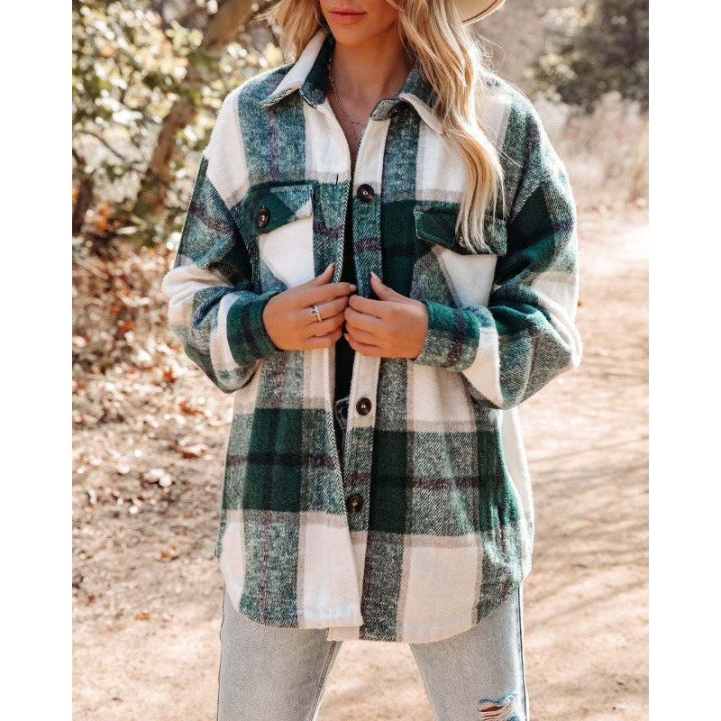 Cashmere Long Sleeve Plaid Top Loose Casual Women Limorista