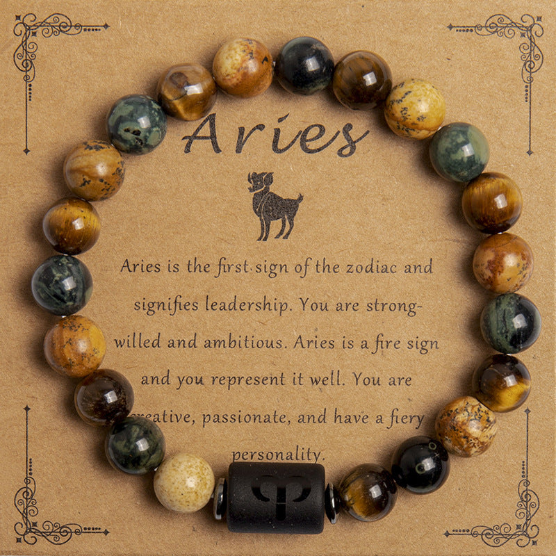 European And American New Natural Picture Tigereye Twelve Constellation Beaded Bracelet Limorista
