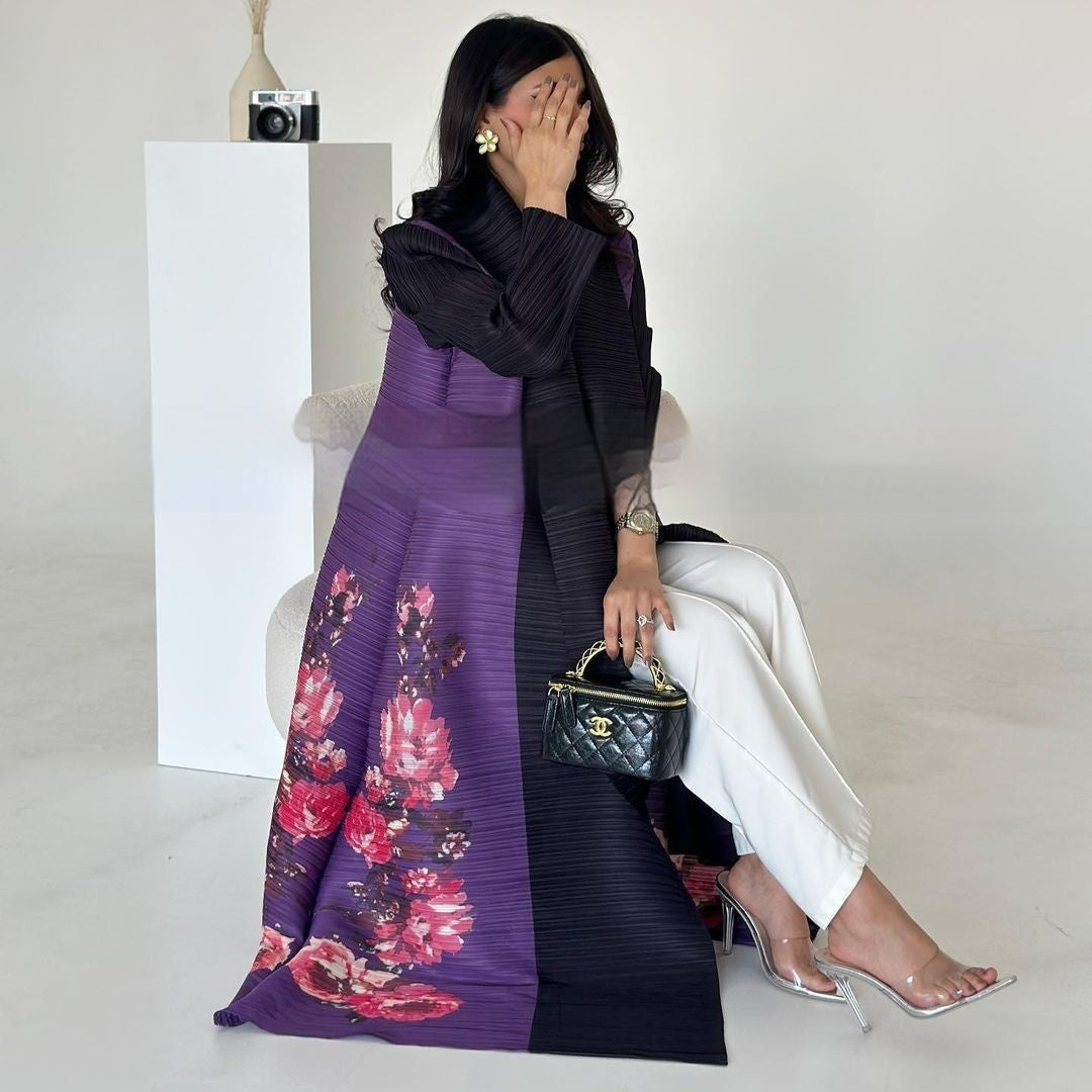 Pleated Trench Djellaba Hot-selling Printed Shawl Cardigan Ethnic Style Cloak Coat Limorista