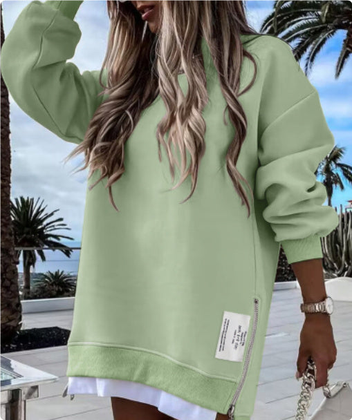 Zipper Decorations Round Neck Sweater Dress Limorista
