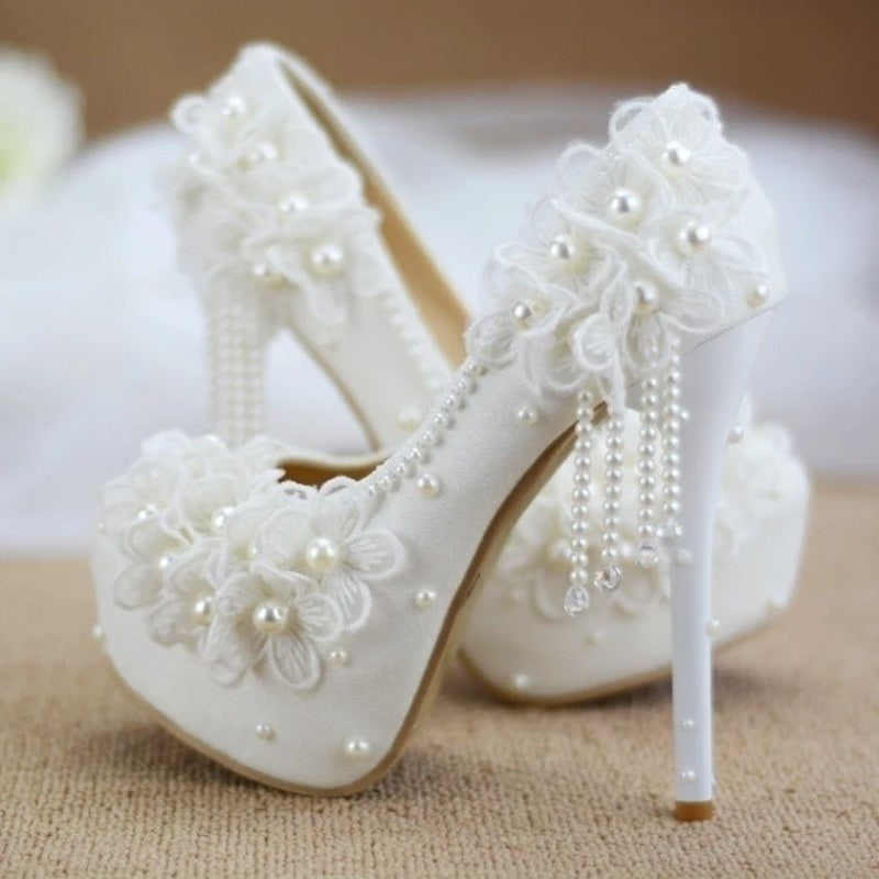 Male Lace High-heeled Shoes Korean Style, Flower Rhinestone Tassel Bride Limorista