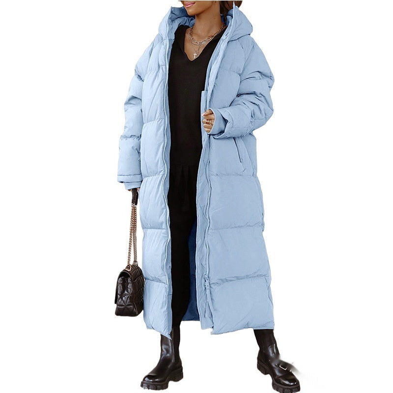 Hooded Solid Color Long Casual Zip Coat Limorista