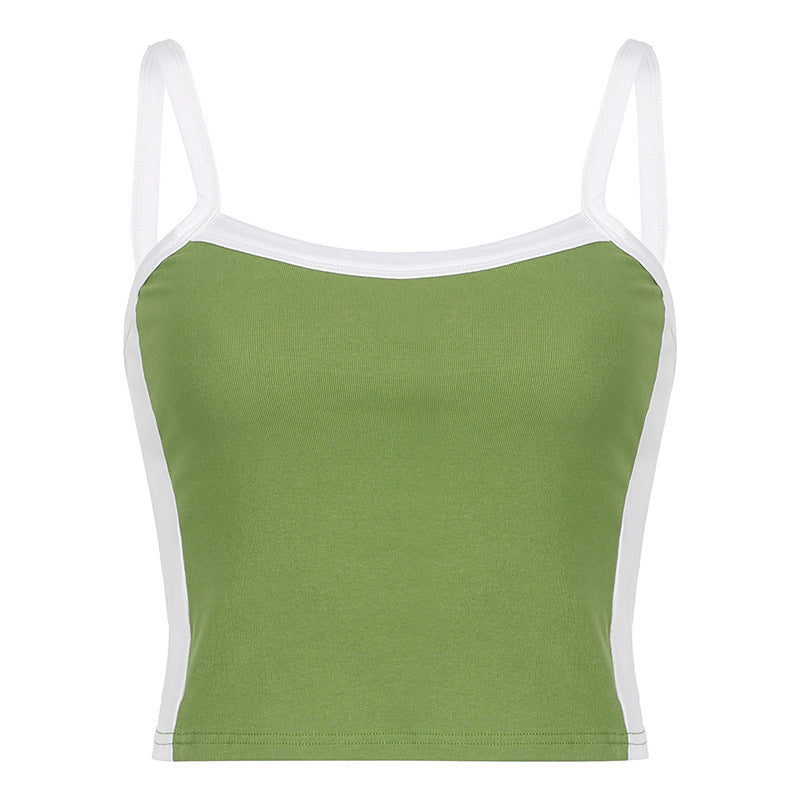 Basic Model Clashing Color Patchwork One-piece Neck Small Camisole Top Limorista
