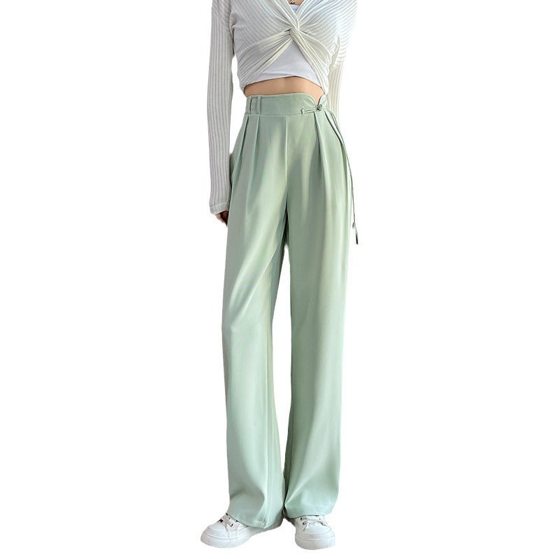 New Chinese Style Buckle High Waist Casual National Style Special-interest Design Elastic Waist Wide Leg Pants Limorista