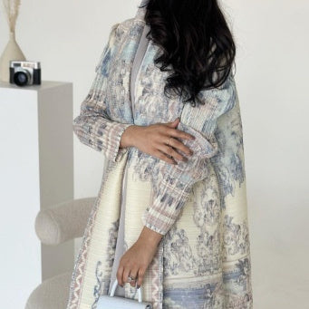 Pleated Trench Djellaba Hot-selling Printed Shawl Cardigan Ethnic Style Cloak Coat Limorista