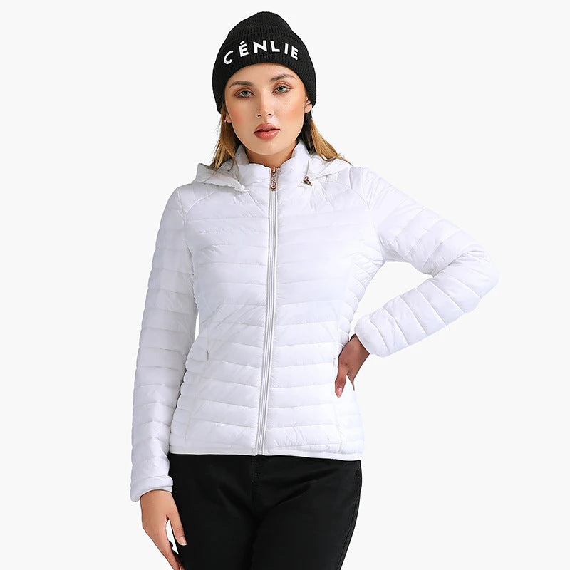 Autumn And Winter Zipper Short Hooded Detachable Solid Color Stand Collar Lightweight Cotton-padded Jacket Limorista