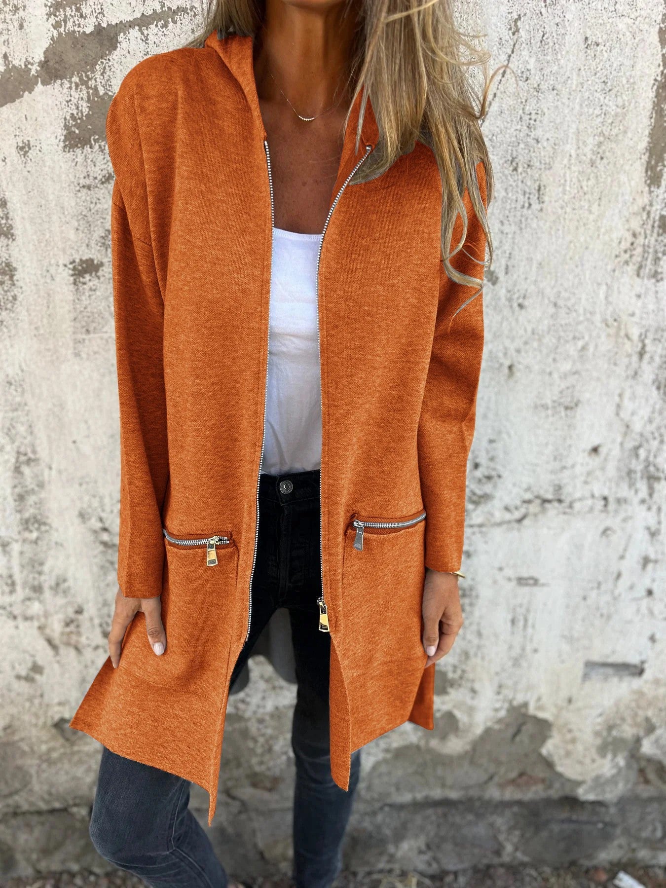 Autumn And Winter Solid Color Casual Zipper Hooded Jacket Coat Limorista