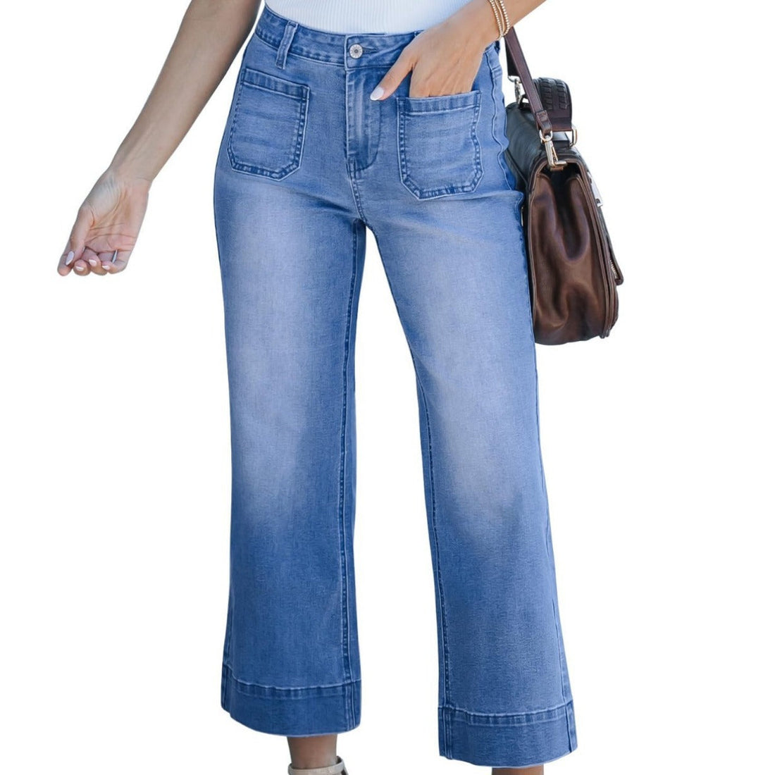 Slimming And Wide Leg Straight-leg Pants Washed Jeans Cropped Pants Limorista