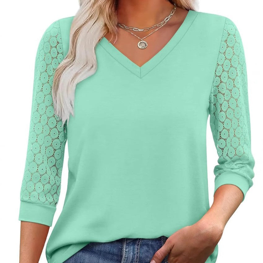 Limorista - Hollow-out Lace Tops Casual Loose