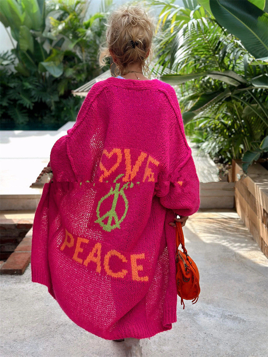 Jacquard Knitted Long Casual Button-free Cardigan Sweater Limorista