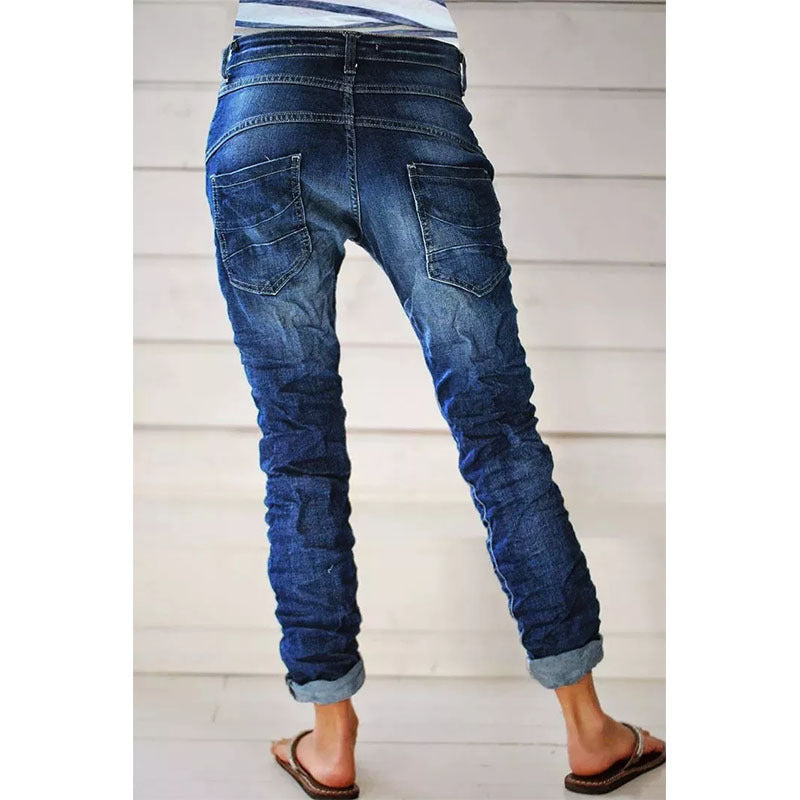 Drawstring Elastic Waist Washed Women&
