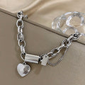 New Stainless Steel Peach Heart Cuban Link Chain Bracelet Suit Limorista