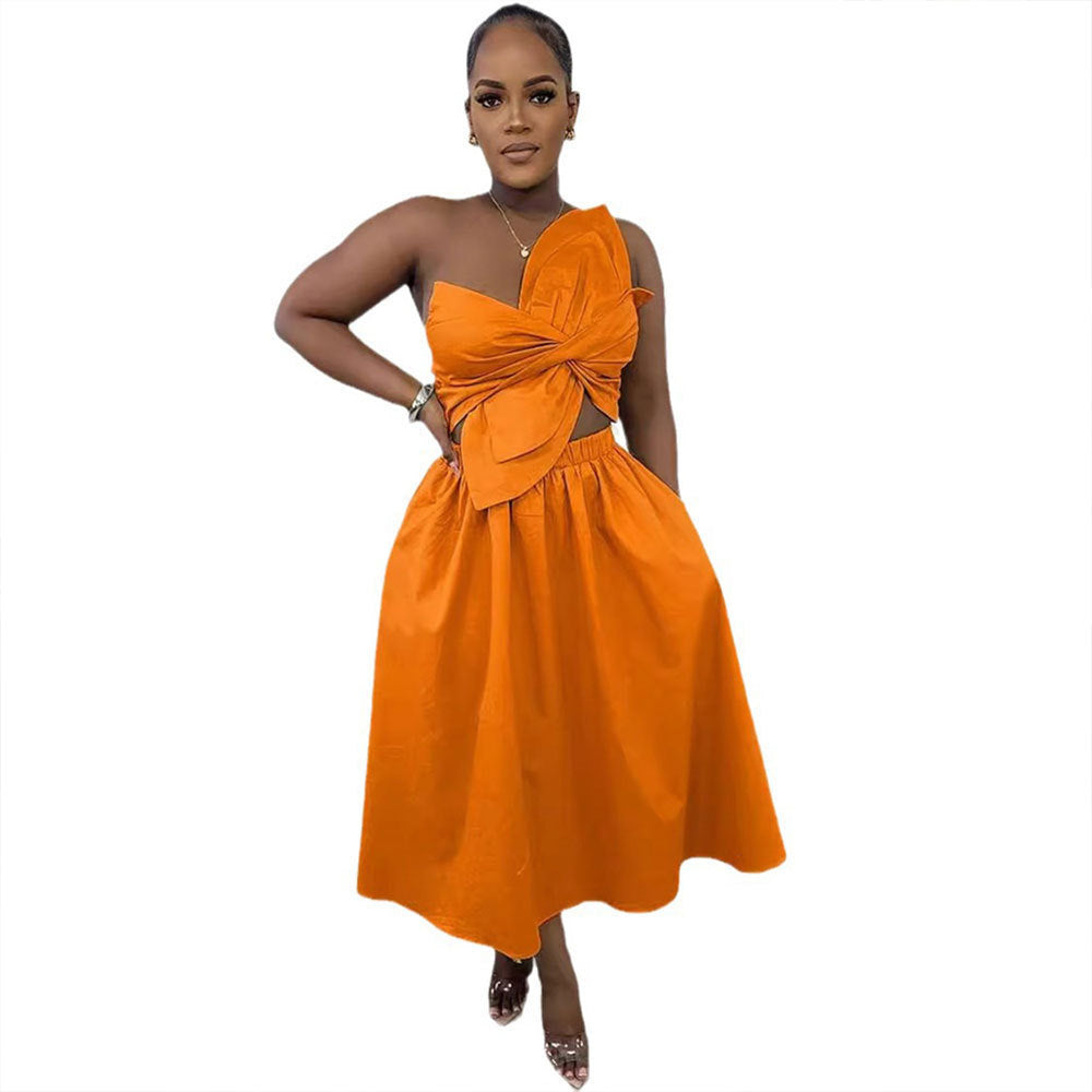 Smocking One Shoulder Petal Hollow Out Dress Limorista